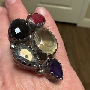 Multi-Stone Silver Ring- size 7